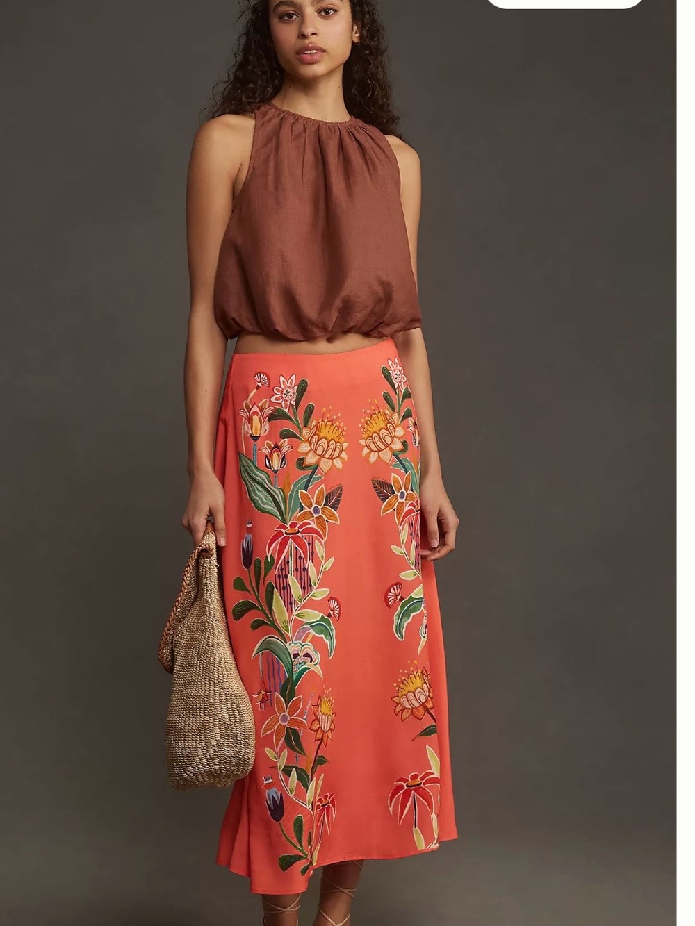Anthropologie FARM RiO Satin Slip A-Line Floral Midi xxs